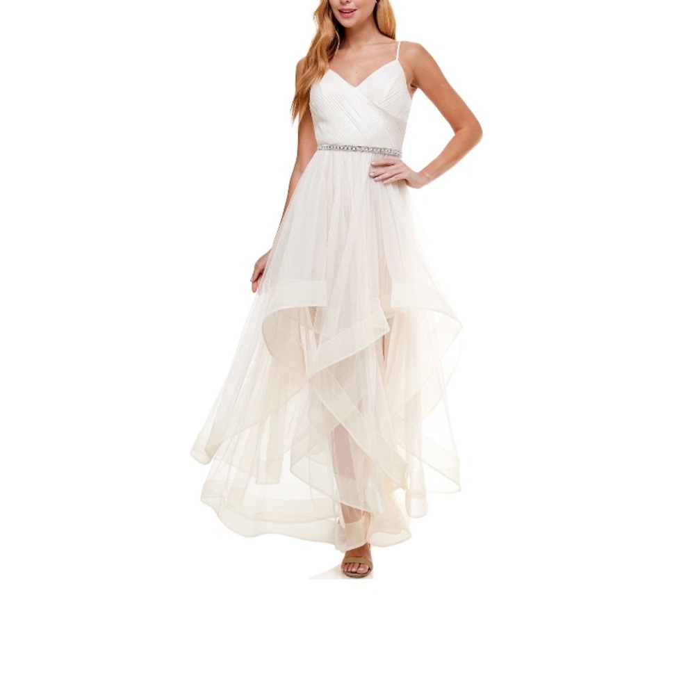 City Studio gown spaghetti dress ivory evening event junior size 1